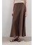 Keten Dikiş Detaylı Etek Tozlu Kahve 5