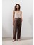 Keten Barrel Pantolon Tozlu Kahve 2