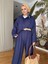 %100 Ham Keten Kimono Kol Ikili Takım - Hasır Kemerli Lacivert 1