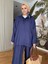 %100 Ham Keten Kimono Kol Ikili Takım - Hasır Kemerli Lacivert 3