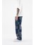 Erkek Oversize Parçalı Desenli Mavi Jean 4
