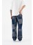 Erkek Oversize Parçalı Desenli Mavi Jean 5