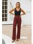 Toka Detaylı Geniş Paça Pantolon Bordo 2
