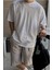 Erkek %100 Pamuklu Kalın Dokulu Oversize Bisiklet Yakalı Beyaz T-Shirt 2