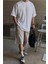Erkek %100 Pamuklu Kalın Dokulu Oversize Bisiklet Yakalı Beyaz T-Shirt 4
