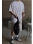 Erkek %100 Pamuklu Kalın Dokulu Oversize Bisiklet Yakalı Beyaz T-Shirt 6