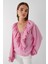 V Yaka Bağcıklı Bluz Pembe 1