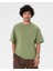 Erkek Açık Yeşil Oversize T-Shirt - Organik Pamuk, Düşük Omuz, Geniş Kalıp, Bisiklet Yaka, Spor Görünüm 1
