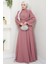 Boncuklu Şifon Abiye Elbise Gül Kurusu HM2667 3