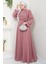Boncuklu Şifon Abiye Elbise Gül Kurusu HM2667 4