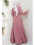 Boncuklu Şifon Abiye Elbise Gül Kurusu HM2667 5