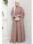 Kuşağı Taşlı Şifon Abiye Elbise Vizon HM2668 1