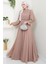 Kuşağı Taşlı Şifon Abiye Elbise Vizon HM2668 2