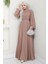 Kuşağı Taşlı Şifon Abiye Elbise Vizon HM2668 3