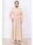 Bolerolu Beli Lastikli Elbise Bej HM2756 1