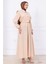 Bolerolu Beli Lastikli Elbise Bej HM2756 4