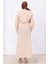 Bolerolu Beli Lastikli Elbise Bej HM2756 5