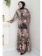 Nare Yaprak Desenli Viskon Elbise Somon HM2682 2