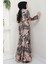 Nare Yaprak Desenli Viskon Elbise Somon HM2682 5