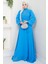 Boncuklu Şifon Abiye Elbise Mavi HM2667 1