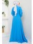 Boncuklu Şifon Abiye Elbise Mavi HM2667 5