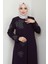 Büyük Beden Lale Taşlı Anne Elbisesi Mor HM2692 2
