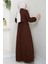 Bolerolu Beli Lastikli Elbise Kahverengi HM2702 5