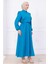 Bolerolu Beli Lastikli Elbise Mavi HM2756 2