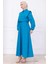 Bolerolu Beli Lastikli Elbise Mavi HM2756 3