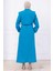 Bolerolu Beli Lastikli Elbise Mavi HM2756 4