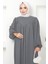 Büzgülü Robalı Elbise Gri HM2501 3