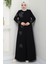 Büyük Beden Lale Taşlı Anne Elbisesi Siyah HM2692 1