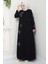 Büyük Beden Lale Taşlı Anne Elbisesi Siyah HM2692 4