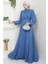 Kuşağı Taşlı Şifon Abiye Elbise Mavi HM2668 2