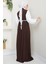 Gül Kemerli Kolları Şifon Abiye Elbise Kahverengi HM2666 5