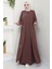 Büyük Beden Lale Taşlı Anne Elbisesi Kahverengi HM2692 1