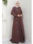 Büyük Beden Lale Taşlı Anne Elbisesi Kahverengi HM2692 2