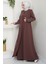 Büyük Beden Lale Taşlı Anne Elbisesi Kahverengi HM2692 3