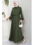 Bolerolu Beli Lastikli Elbise Haki HM2702 2