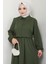 Bolerolu Beli Lastikli Elbise Haki HM2702 5