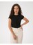 Kadın Siyah Cross Wrap Bluz - Viskoz Karışım, Önden Burgulu, Kısa Kollu, Bisiklet Yaka, Crop Boy Basic 1