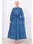 Önü Düğmeli Kuşaklı Kot Elbise HM2764 Açık Mavi 1