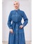 Önü Düğmeli Kuşaklı Kot Elbise HM2764 Açık Mavi 2
