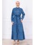 Önü Düğmeli Kuşaklı Kot Elbise HM2764 Açık Mavi 3
