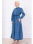 Önü Düğmeli Kuşaklı Kot Elbise HM2764 Açık Mavi 4