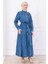 Önü Düğmeli Kuşaklı Kot Elbise HM2764 Açık Mavi 5