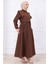 Bolerolu Beli Lastikli Elbise Kahverengi HM2756 3