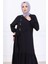 Önü Taş Detaylı Yandan Bağlamalı Tesettür Elbise Siyah HM2760 2