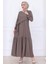 Önü Taş Detaylı Yandan Bağlamalı Tesettür Elbise Vizon HM2760 1