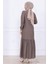 Önü Taş Detaylı Yandan Bağlamalı Tesettür Elbise Vizon HM2760 5
